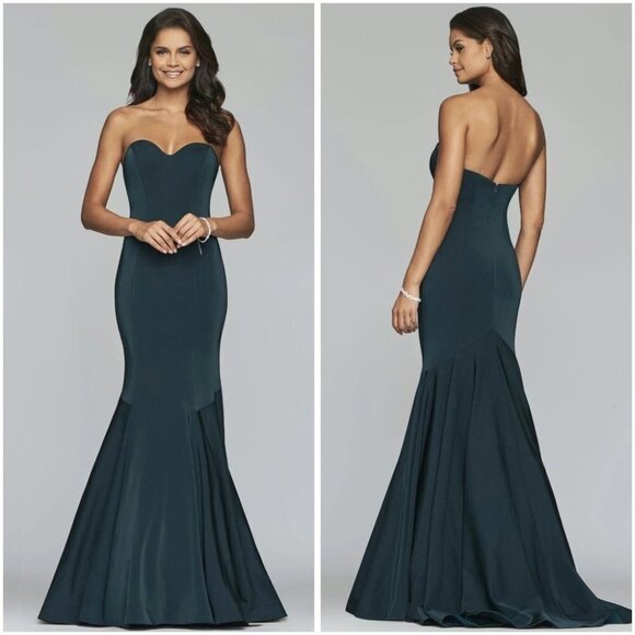 NWT Faviana Emerald Green Strapless Formal Gown $395 - Picture 1 of 14
